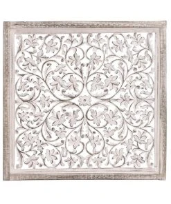 Grayson Lane 36-in x 36-in Mango Wooden Traditional Floral Wall Decor White