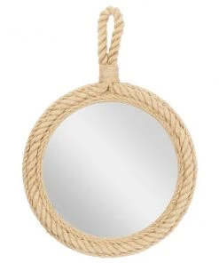 Grayson Lane 34-in x 23-in Round Brown Coastal Framed Wall Mirror