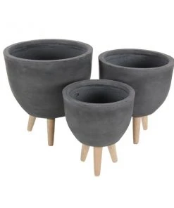 Grayson Lane 15-in x 16-in Contemporary Grey Clay Planters - Set of 3