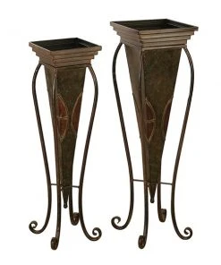 Grayson Lane 9.5-in x 30-in Brown Metal Planters - Set of 2