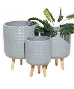 Grayson Lane 14.15-in x 17.75-in Grey Ceramic Planters - Set of 3