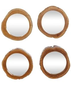 Grayson Lane 13-in x 13-in Round Brown Rustic Framed Wall Mirror - Set of 4