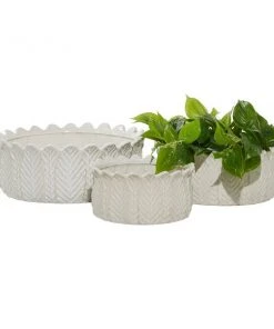 Grayson Lane 17-in x 6-in White Stone Planters - Set of 3