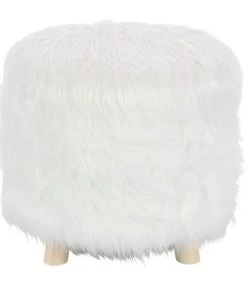 Grayson Lane Modern White Fabric Round Ottoman