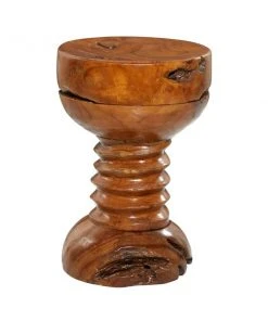 Grayson Lane Rustic Brown Teak Wood Round Ottoman