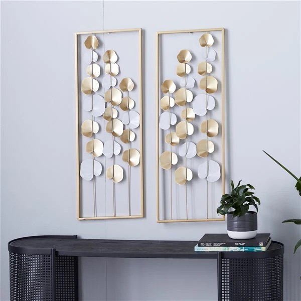 Grayson Lane 12-in x 33.5-in Gold Metal Modern Floral Wall Decor - Set of 2 2 Grayson Lane 12-in x 33.5-in Gold Metal Modern Floral Wall Decor - Set of 2 - Image 2