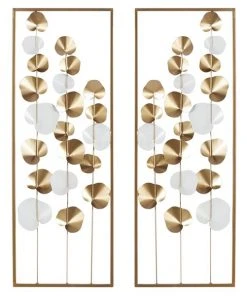 Grayson Lane 12-in x 33.5-in Gold Metal Modern Floral Wall Decor - Set of 2