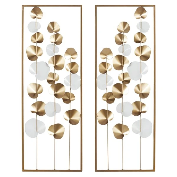 Grayson Lane 12-in x 33.5-in Gold Metal Modern Floral Wall Decor - Set of 2 1 Grayson Lane 12-in x 33.5-in Gold Metal Modern Floral Wall Decor - Set of 2
