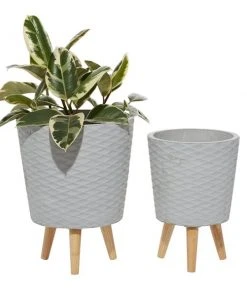 Grayson Lane 9.95-in x 14.30-in Grey Wood Planters - Set of 2