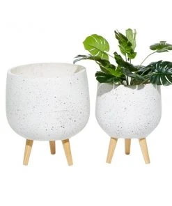 Grayson Lane 14.95-in x 16.85-in White Ceramic Planters - Set of 2
