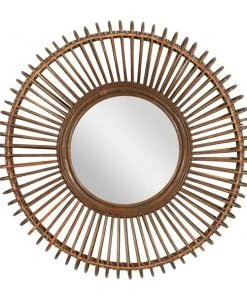 Grayson Lane 30-in x 30-in Round Brown Boho Framed Wall Mirror