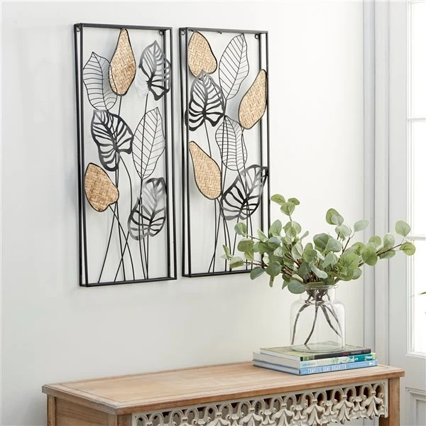 Grayson Lane 12-in x 29.5-in Black Metal Contemporary Floral Wall Decor - Set of 2 2 Grayson Lane 12-in x 29.5-in Black Metal Contemporary Floral Wall Decor - Set of 2 - Image 2