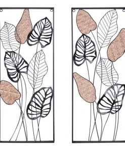 Grayson Lane 12-in x 29.5-in Black Metal Contemporary Floral Wall Decor - Set of 2