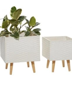 Grayson Lane 11.3-in x 15.6-in White Ceramic Planters - Set of 2
