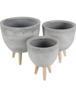 Grayson Lane 15-in x 16-in Grey Clay Planters - Set of 3