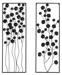 Grayson Lane 14.5-in x 42-in Black Metal Farmhouse Floral Wall Decor - Set of 2