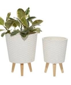 Grayson Lane 9.90-in x 14.20-in White Wood Planters - Set of 2