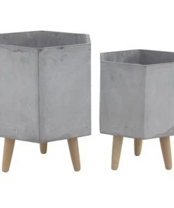 Grayson Lane 16-in x 17-in Contemporary Grey Ceramic Planters - Set of 2