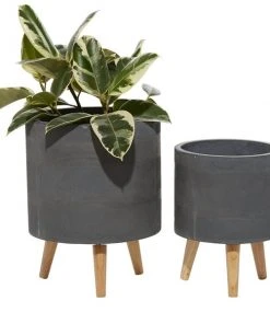 Grayson Lane 9.90-in x 13.05-in Grey Ceramic Planters - Set of 2