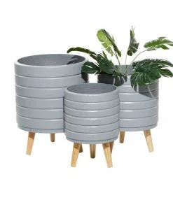 Grayson Lane 9.90-in x 14.45-in Grey Ceramic Planters - Set of 3