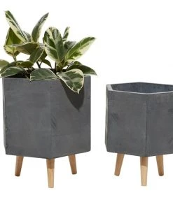 Grayson Lane 15.35-in x 17-in Grey Ceramic Planters - Set of 2