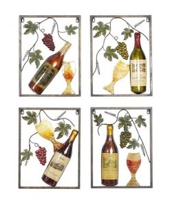 Grayson Lane 18-in x 14-in Multicoloured Metal Traditional Wine Wall Decor - Set of 4