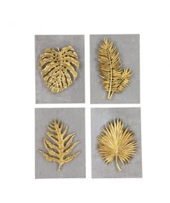 Grayson Lane 8-in x 11-in Gold Concrete Modern Floral Wall Decor - Set of 4