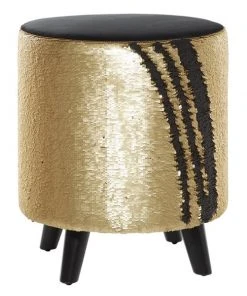Grayson Lane Modern Gold Fabric and Wood Round Ottoman
