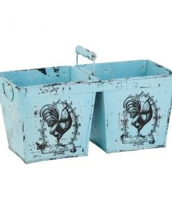 Grayson Lane 23-in x 11-in Light Blue Metal Planter