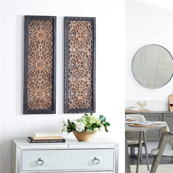 Grayson Lane 36-in x 12-in Brown Wooden Traditional Wall Decor - Set of 2 3 Grayson Lane 36-in x 12-in Brown Wooden Traditional Wall Decor - Set of 2 - Image 3