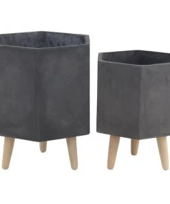 Grayson Lane 16-in x 17-in Grey Ceramic Planters - Set of 2