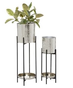 Grayson Lane 11-in x 32-in Silver Metal Planters - Set of 2