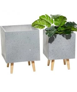 Grayson Lane 11.40-in x 15.80-in Grey Ceramic Planters - Set of 2