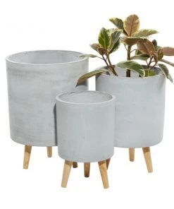 Grayson Lane 12-in x 17-in Grey Clay Planters - Set of 3