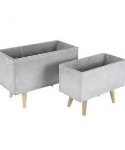 Grayson Lane 21-in x 15-in Grey Clay Planters - Set of 2