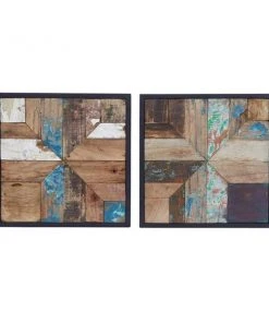 Grayson Lane 17-in x 17-in Brown Teak Wooden Rustic Wall Decor - Set of 2