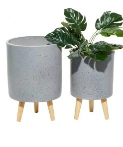 Grayson Lane 12.15-in x 17.30-in Light Grey Ceramic Planters - Set of 2