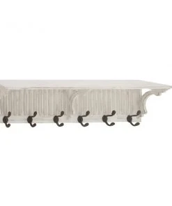 Grayson Lane 36-in x 10-in White Farmhouse Wood Wall Hook Rack with Shelf
