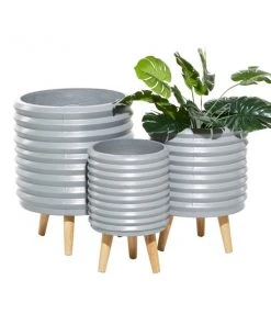 Grayson Lane 14.45-in x 18.05-in Grey Ceramic Planters - Set of 3