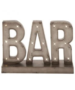 Grayson Lane Industrial Distress Brown Solid Tin Bar Decorative Sign with LED Lights