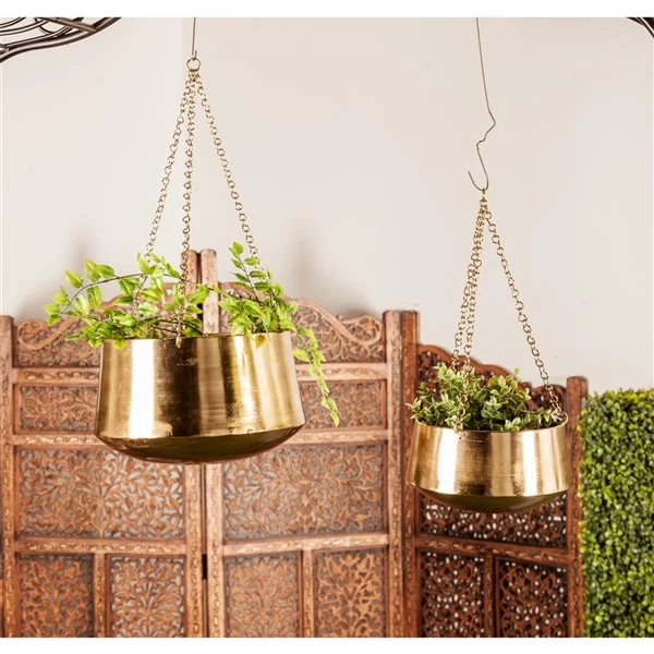 Grayson Lane 12-in W x 7-in H Gold Metal Hanging Wall Planter - 2-Pack 2 Grayson Lane 12-in W x 7-in H Gold Metal Hanging Wall Planter - 2-Pack - Image 2