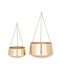 Grayson Lane 12-in W x 7-in H Gold Metal Hanging Wall Planter - 2-Pack