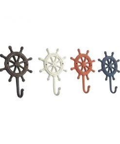 Grayson Lane Multicoloured Iron Decorative Ship Wheel Screw Wall Hooks - Set of 4