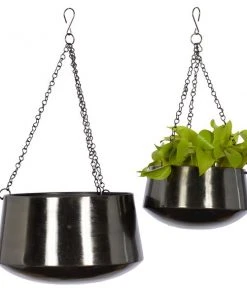 Grayson Lane 12-in W x 7-in H Black Metal Hanging Wall Planter - 2-Pack