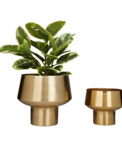Grayson Lane 12.4-in W x 10.7-in H Gold Metal Planter - 2-Pack