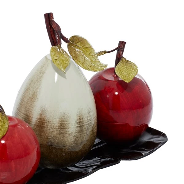 GRAYSON LANE Greyson Lane White/Red Classic Iron Decorative Fruit Bowl - Set of 1 2 GRAYSON LANE Greyson Lane White/Red Classic Iron Decorative Fruit Bowl - Set of 1 - Image 2