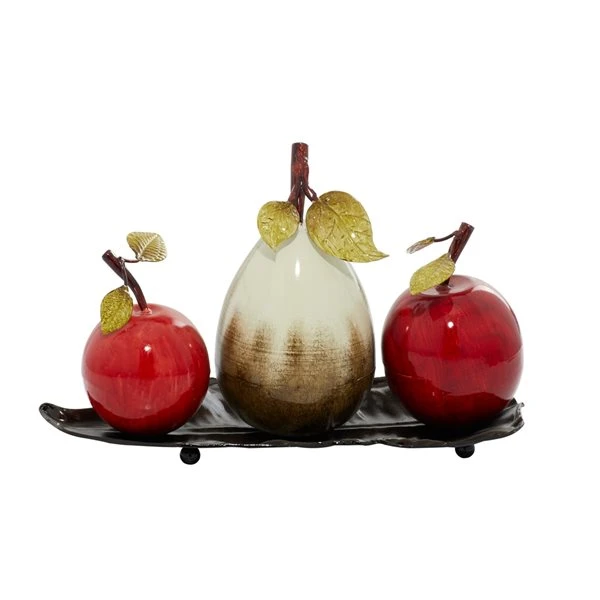 GRAYSON LANE Greyson Lane White/Red Classic Iron Decorative Fruit Bowl - Set of 1 5 GRAYSON LANE Greyson Lane White/Red Classic Iron Decorative Fruit Bowl - Set of 1 - Image 5