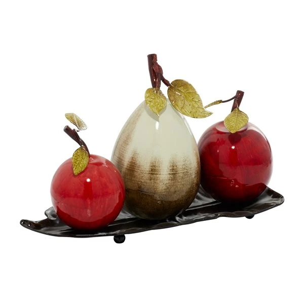 GRAYSON LANE Greyson Lane White/Red Classic Iron Decorative Fruit Bowl - Set of 1 1 GRAYSON LANE Greyson Lane White/Red Classic Iron Decorative Fruit Bowl - Set of 1