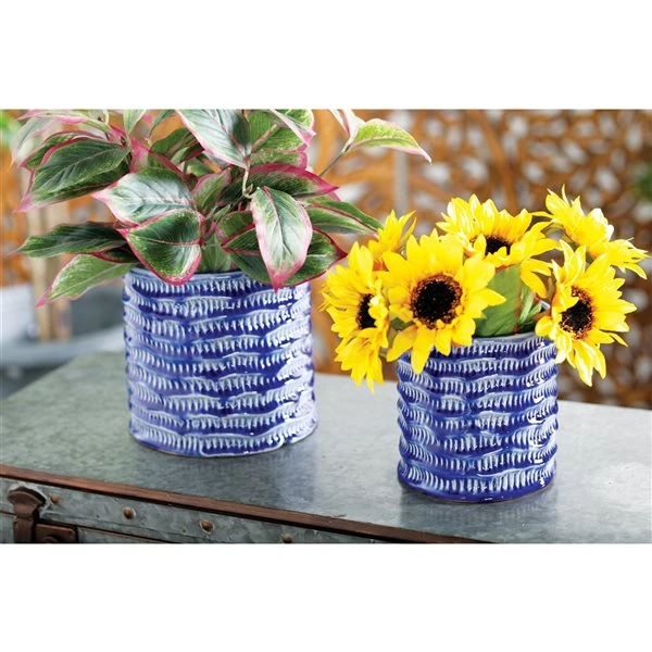 Grayson Lane 9-in W x 9-in H Blue Porcelain Planter - 3-Pack 2 Grayson Lane 9-in W x 9-in H Blue Porcelain Planter - 3-Pack - Image 2
