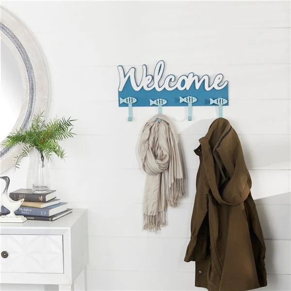 Grayson Lane Coral Blue Wood Fish-Themed Welcome Decorative 4 Screw Wall Hooks - Set of 1 2 Grayson Lane Coral Blue Wood Fish-Themed Welcome Decorative 4 Screw Wall Hooks - Set of 1 - Image 2